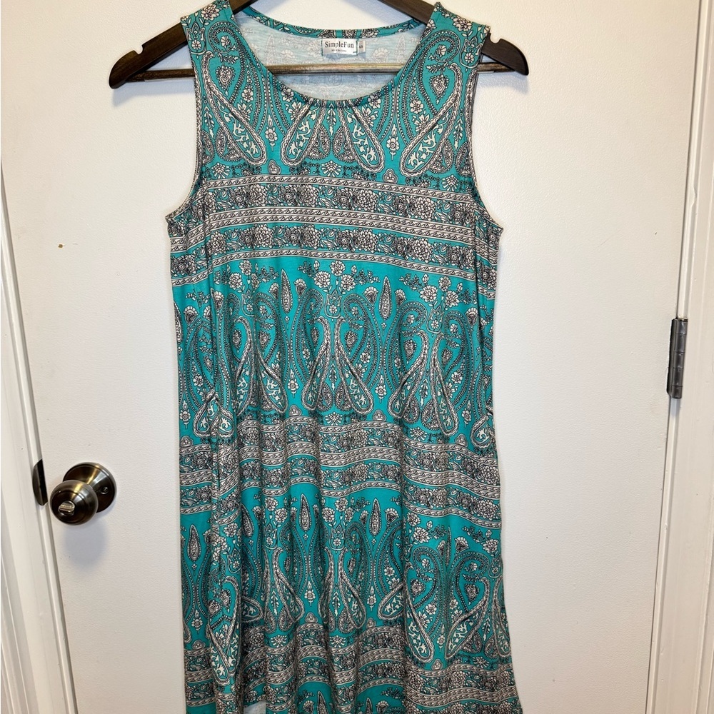 SimpleFun Teal Paisley Sleeveless Dress Size Small